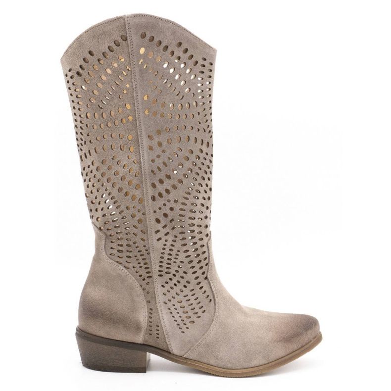 Exousite Botas femininas de couro com orifícios 1229 cinza