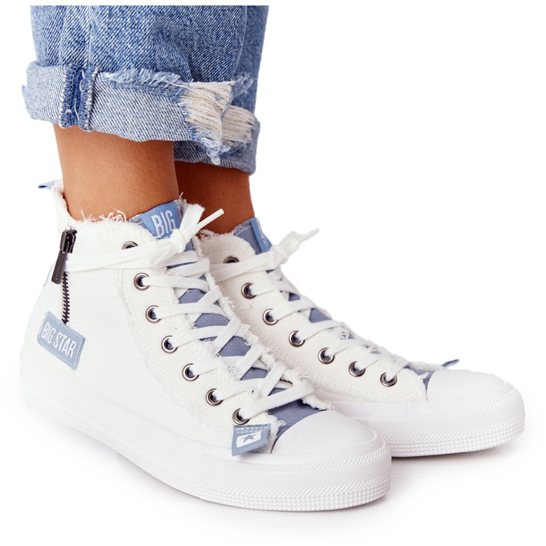 Tênis de cano alto feminino Big Star HH274160 branco azul