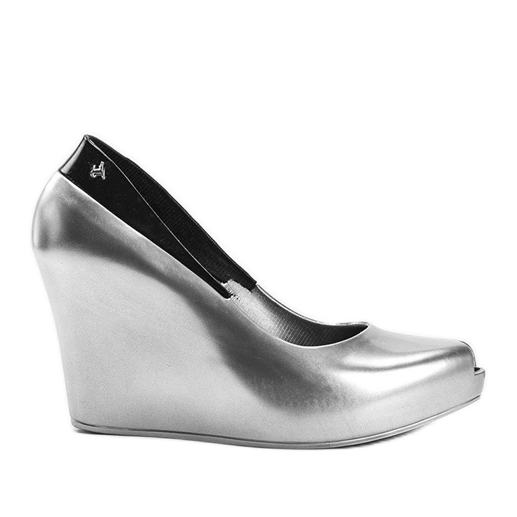 Melissa prateada no calcanhar de cunha de Dina prata