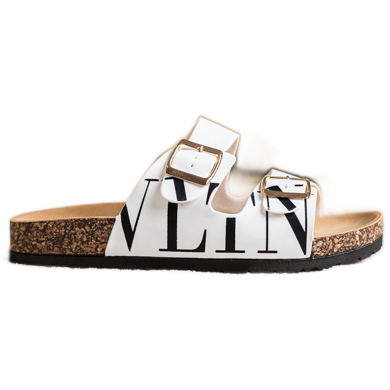 SHELOVET Chinelos confortáveis ​​de couro ecológico branco