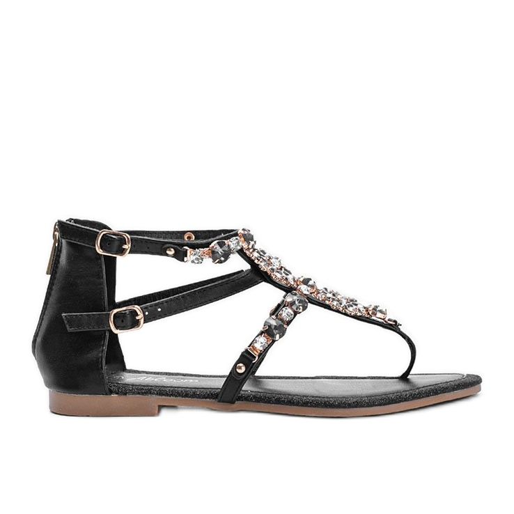 Sandálias pretas ricamente decoradas com Yosemite preto Sandálias pretas ricamente decoradas com Yosemite preto