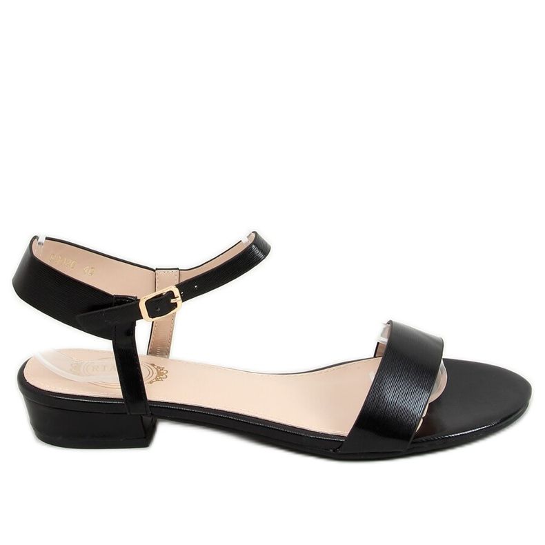 Sandálias pretas com salto plano F9020 Preto