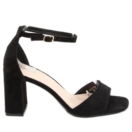 Sandálias com salto quadrado camurça preto TU173P Preto