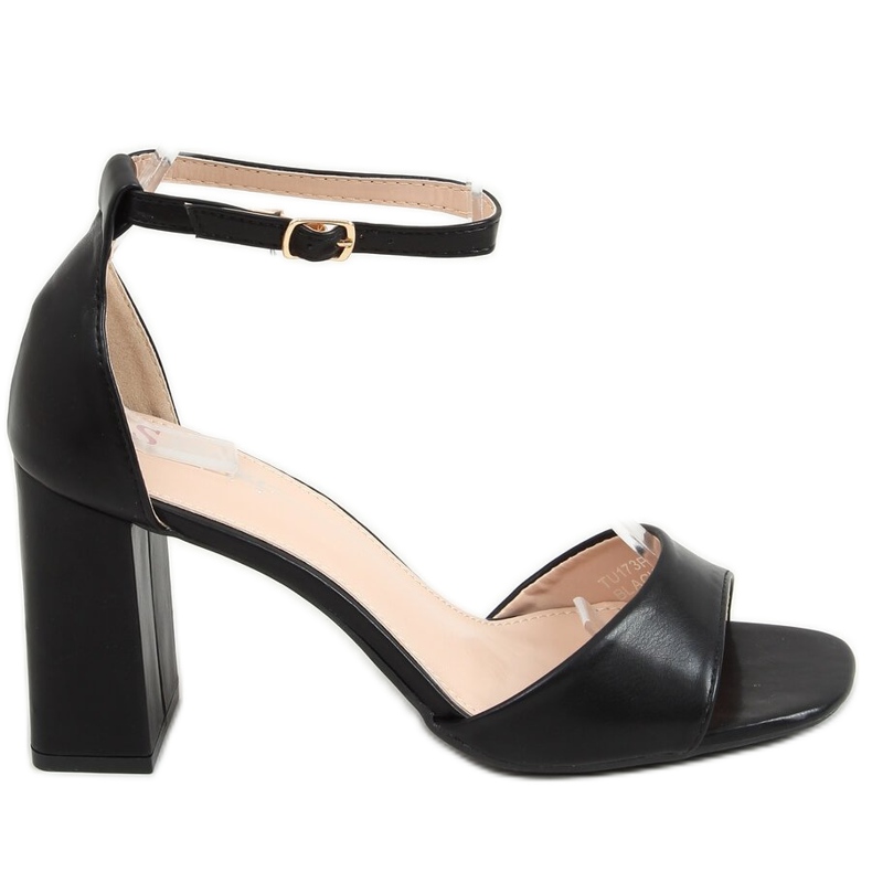Sandálias com salto quadrado, preto TU173P-PU Preto Pu
