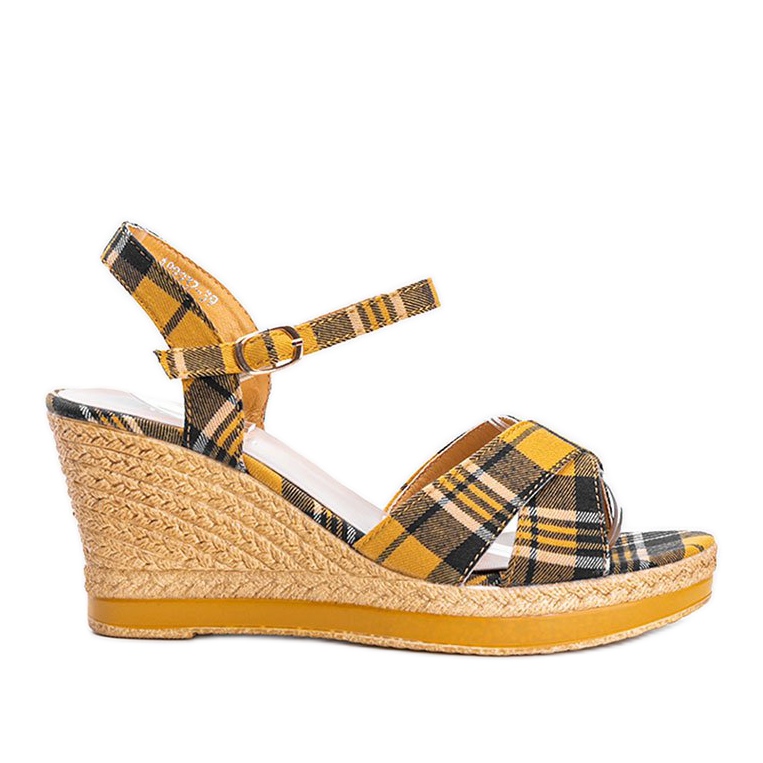 Sandálias de cunha mostarda com um padrão de xadrez de You Bebe multicolorido amarelo