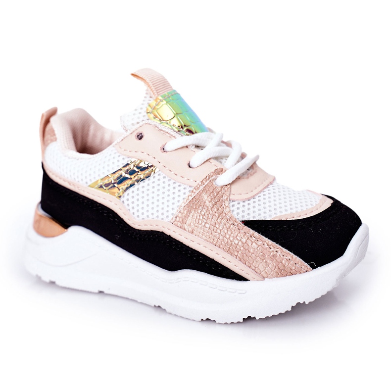 Sapatilhas de tênis para crianças, preto-rosa, tempo de jogo branco