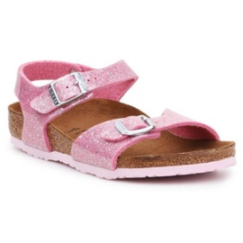 Sandálias Birkenstock Rio Plain Jr 1018991 preto rosa Sandálias Birkenstock Rio Plain Jr 1018991 preto rosa