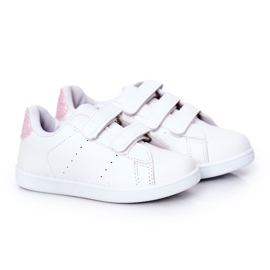 Tênis infantil com velcro branco e rosa linda garota