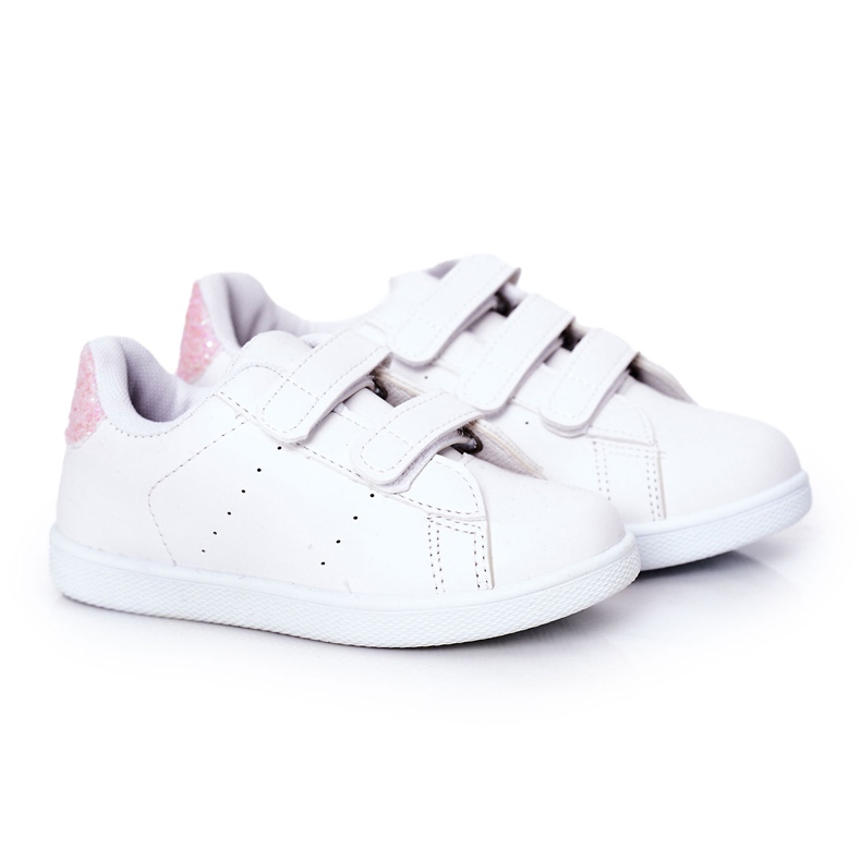 Tênis infantil com velcro branco e rosa linda garota