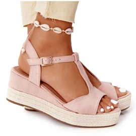 PG1 Sandálias de cunha Graciosa rosa com tranças PG1 Sandálias de cunha Graciosa rosa com tranças