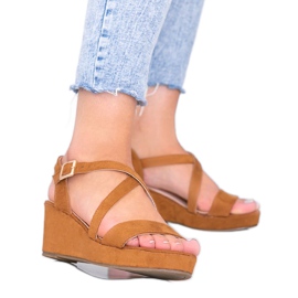 Sandálias de cunha Camel Bianco castanho