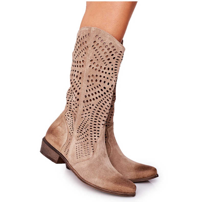Exquisite Botas de camurça com aberturas de primavera requintadas 1229 bege