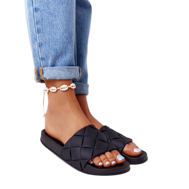 PS1 Chinelos de borracha pretos femininos, vamos nadar