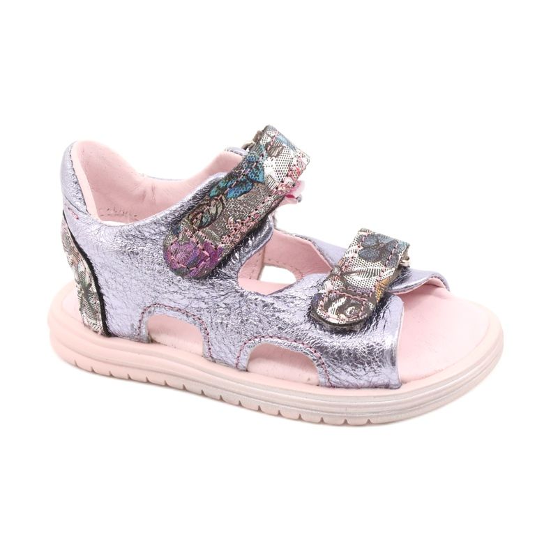 Sandálias de couro para meninas Mazurek 1314 Ametista Perła tolet prata