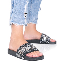 Chinelos Bling Bling femininos negros preto Chinelos Bling Bling femininos negros preto