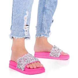 Amo chinelos de néon rosa Bling com zircônia cúbica Amo chinelos de néon rosa Bling com zircônia cúbica