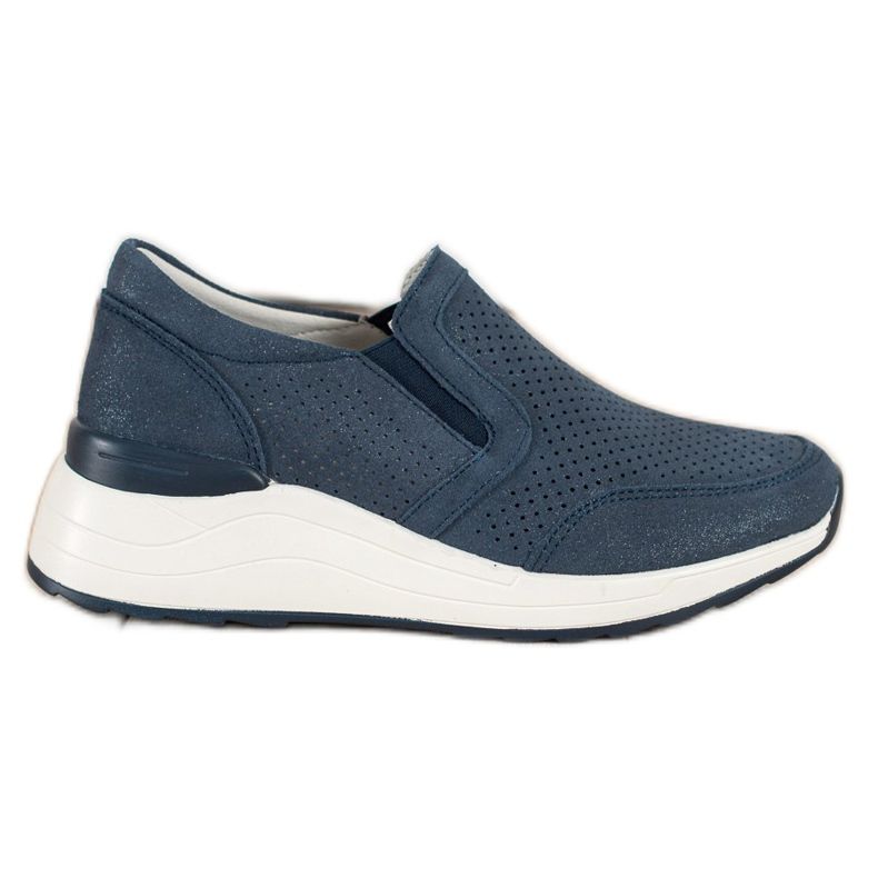 Goodin Tênis de couro com brilho azul marinho azul