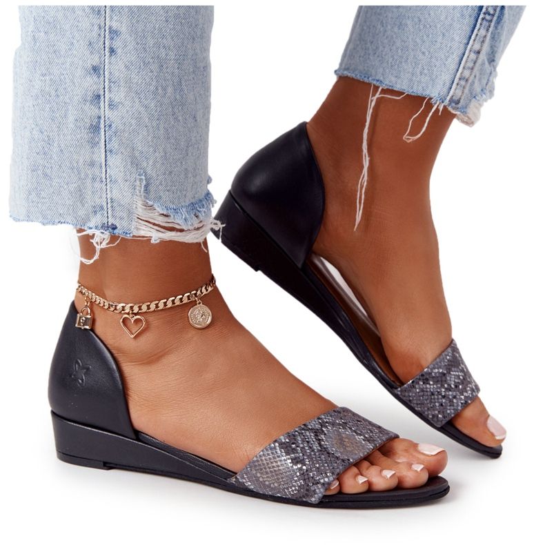 Sandálias de couro Maciejka 1971-59 preto e cinza bege castanho