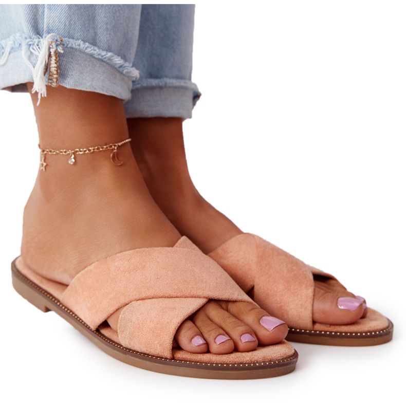 Chinelos femininos de veludo Edesa pêssego laranja