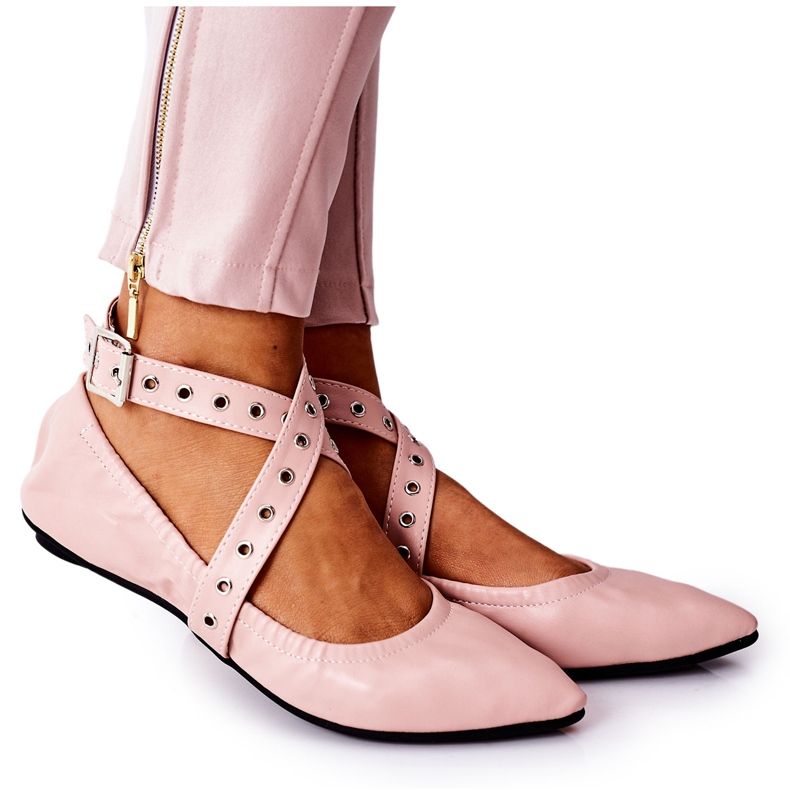 Bailarinas de couro dobrável Lu Boo rosa