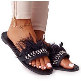 Chinelos Lu Boo Preto Com Penas Chinelos Lu Boo Preto Com Penas