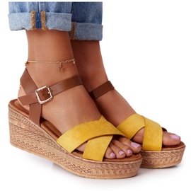 Sandálias amarelas em cunha S.Barski GD-38 castanho amarelo