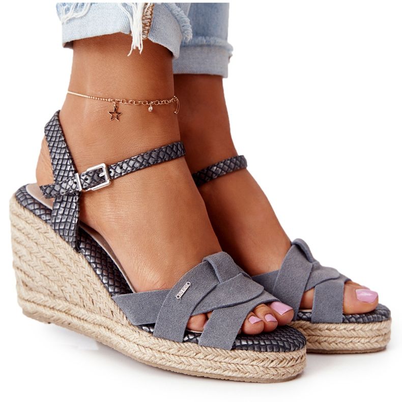 Sandálias de couro em cunha Big Star HH274378 prata cinza