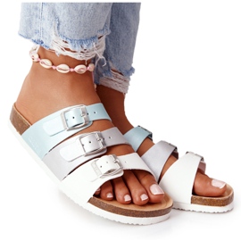 Chinelos com perfil de couro Big Star HH274587 Turquesa-Prata branco azul