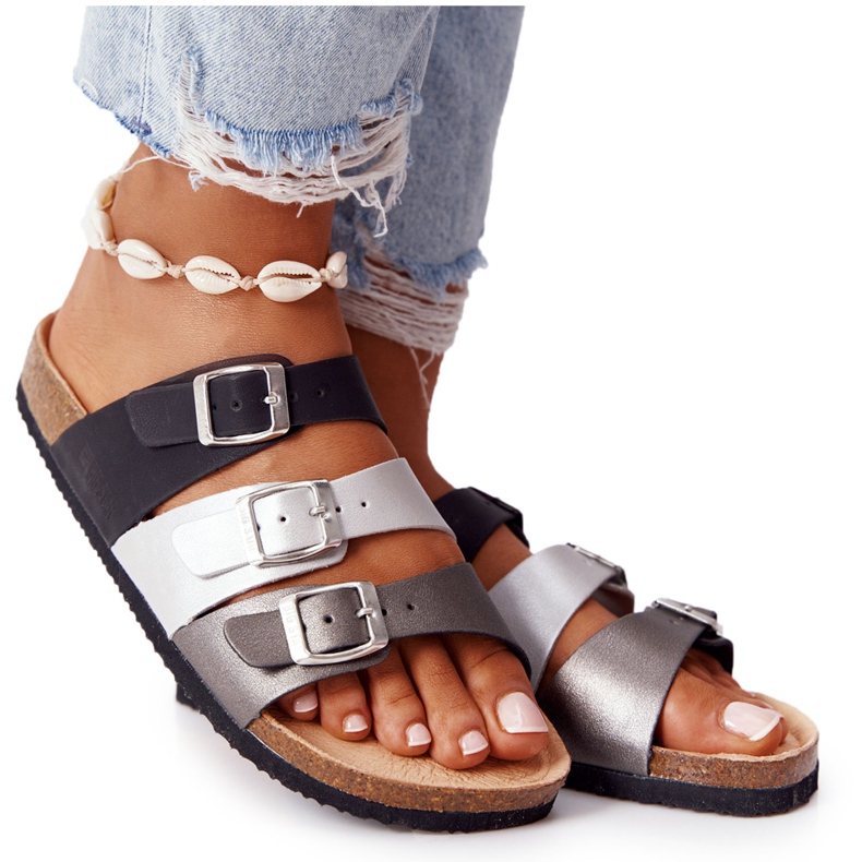 Chinelos com perfil de couro Big Star HH274588 Preto e Prata