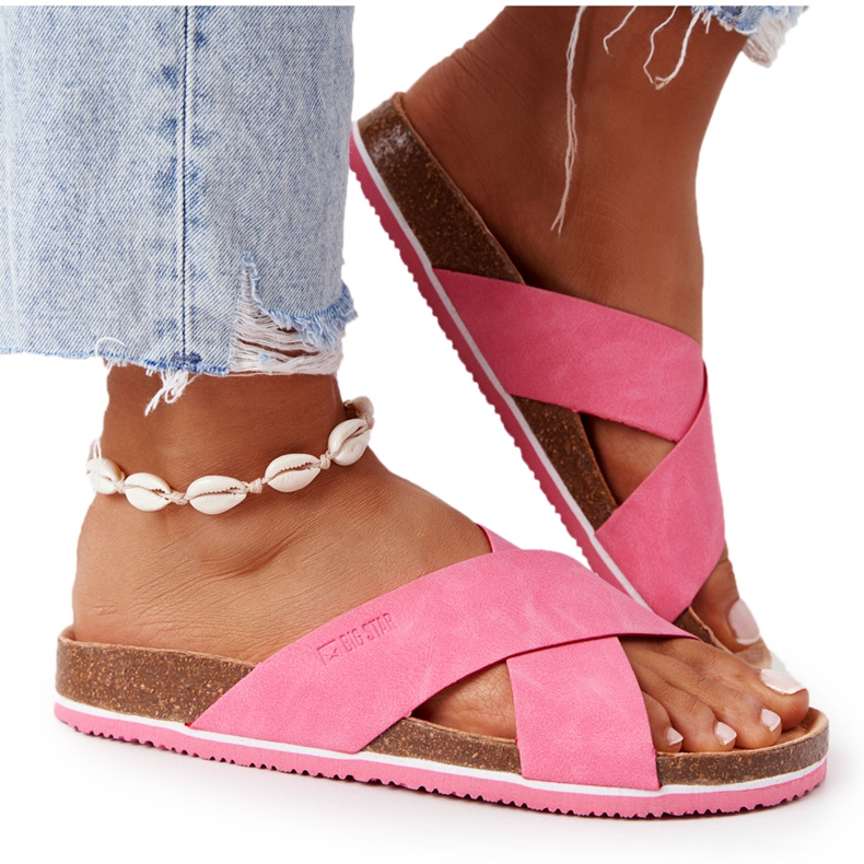 Chinelos de couro perfilado Big Star HH274597 fúcsia rosa