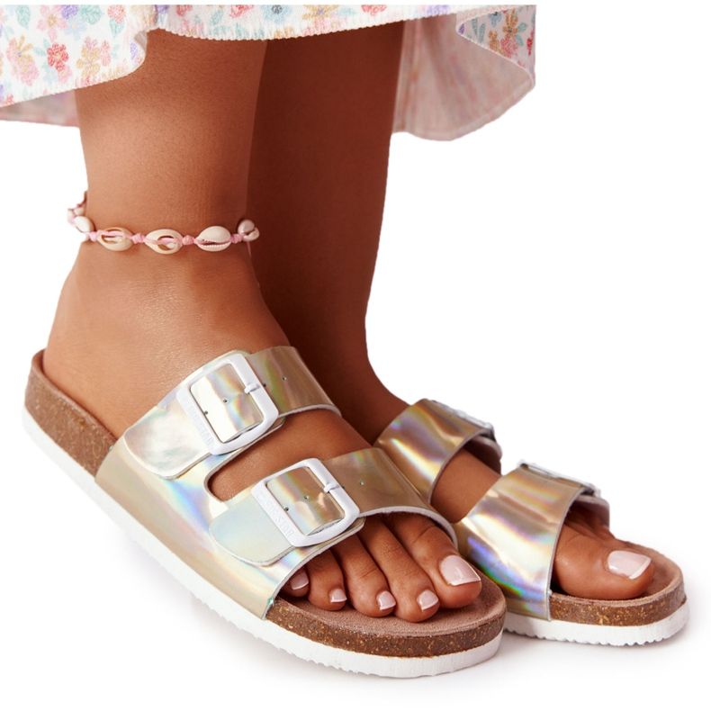 Chinelos com perfil de couro Big Star HH274896 Golden dourado