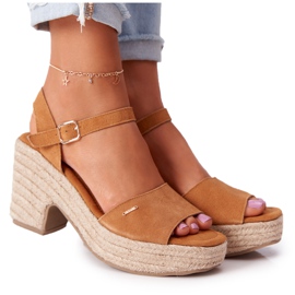 Big Star Sandálias de salto alto com camelo grande estrela trançado HH274394 marrom