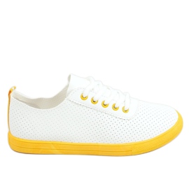 Tênis feminino com atacadores, branco e amarelo LA44 Amarelo Tênis feminino com atacadores, branco e amarelo LA44 Amarelo
