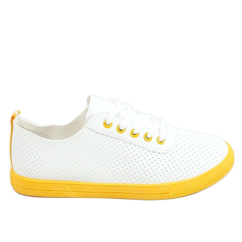Tênis feminino com atacadores, branco e amarelo LA44 Amarelo