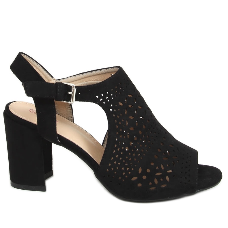 Sandálias pretas de salto alto com orifícios 429-10 Pretas preto