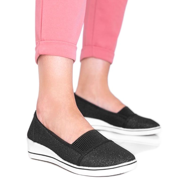 Bailarinas pretas brilhantes na cunha Glam Star preto