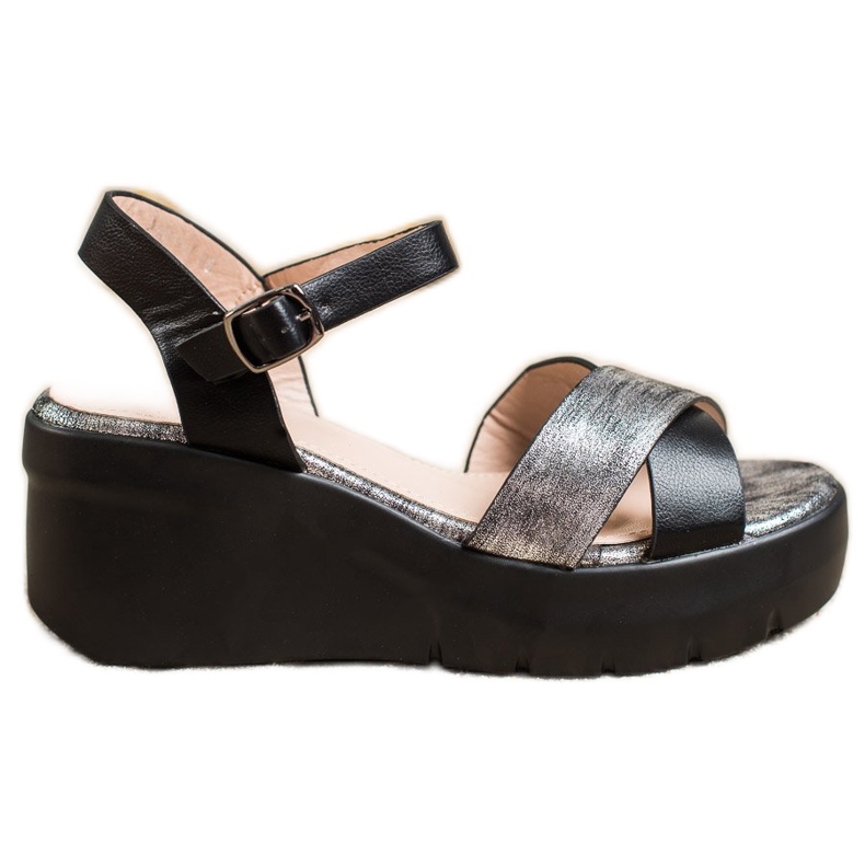 Small Swan Sandálias de cunha preto cinza