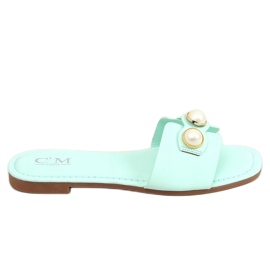 Chinelos com pérolas de hortelã 55-37 LT.GREEN verde