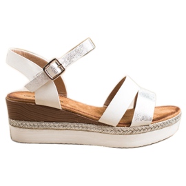 SHELOVET Sandálias leves com salto em cunha branco prata SHELOVET Sandálias leves com salto em cunha branco prata