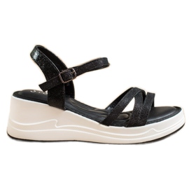 Small Swan Sandálias brilhantes em cunha preto