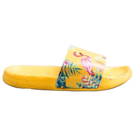 Bona Chinelos elegantes com um flamingo amarelo