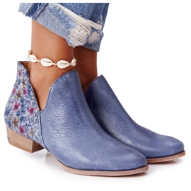 Botas Maciejka de Couro Azul Marinho Com Flores 04091-64 multicolorido