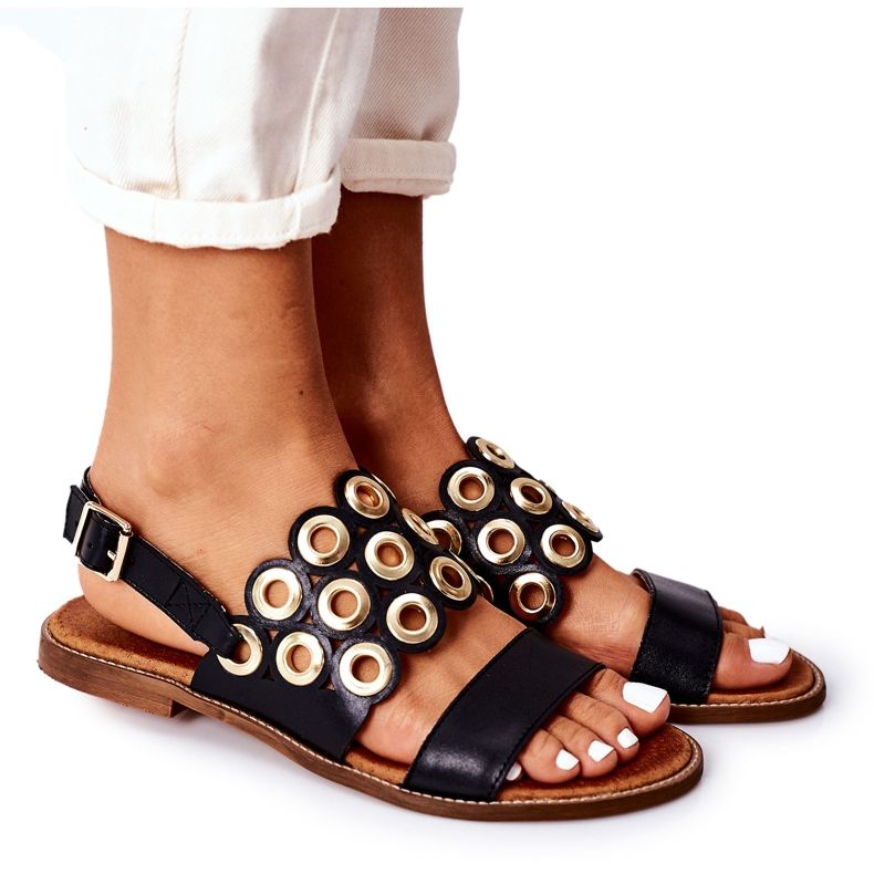 Lewski Shoes Sandálias de couro perfurado sapatos Lewski 3042 preto