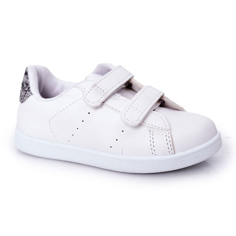 Tênis infantil com velcro branco e prata linda garota
