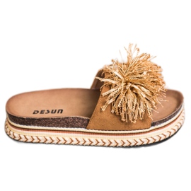 SHELOVET Chinelos elegantes com franjas marrom
