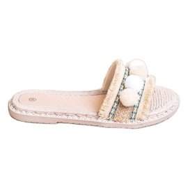 SHELOVET Chinelos com pompons marrom