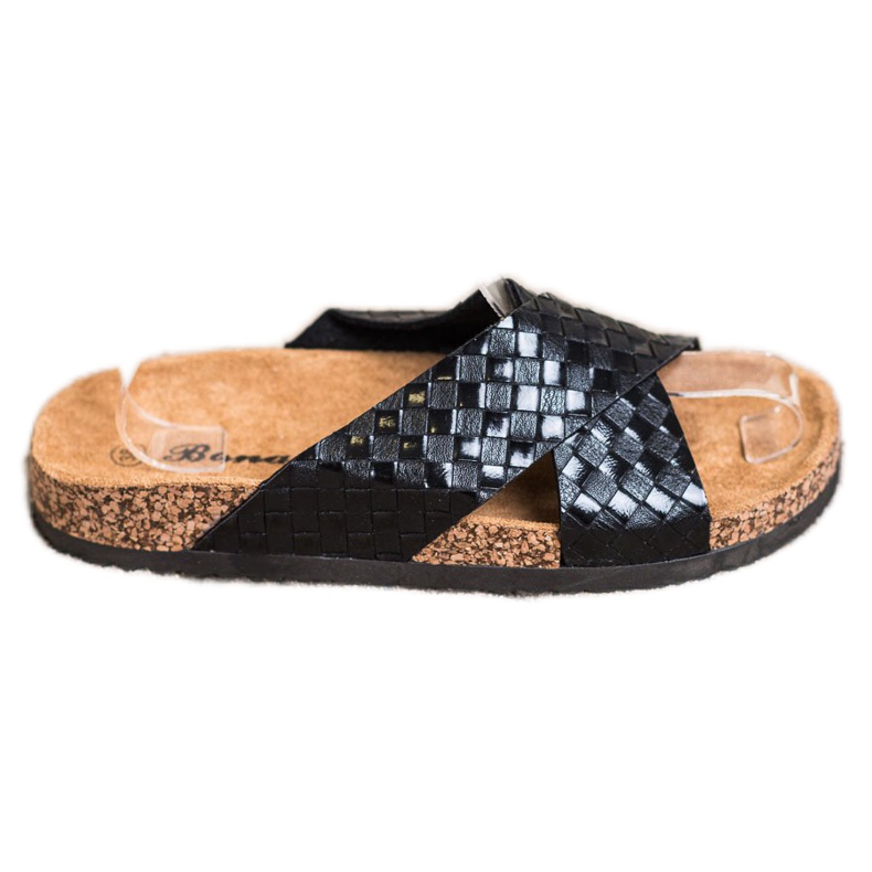 Bona Chinelos confortáveis ​​de couro ecológico preto