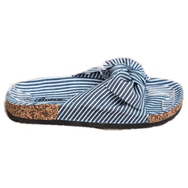 Bona Chinelos com laço listrado branco azul Bona Chinelos com laço listrado branco azul