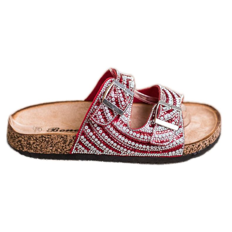 Bona Chinelos elegantes com fivela vermelho Bona Chinelos elegantes com fivela vermelho