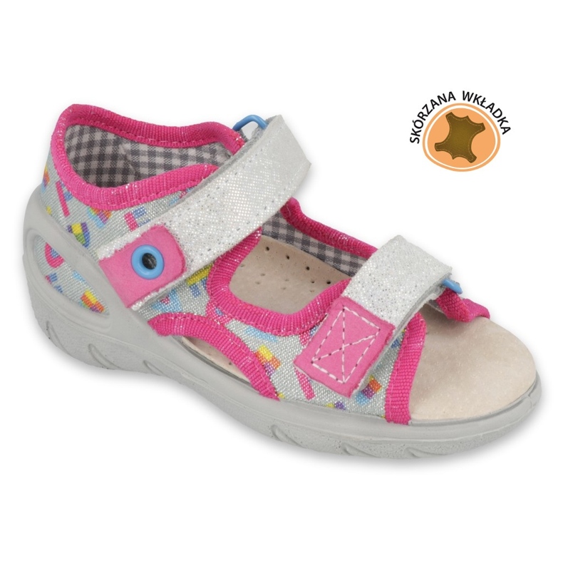 Slippers infantil de Befado Inserção de couro 065p149 rosa cinza